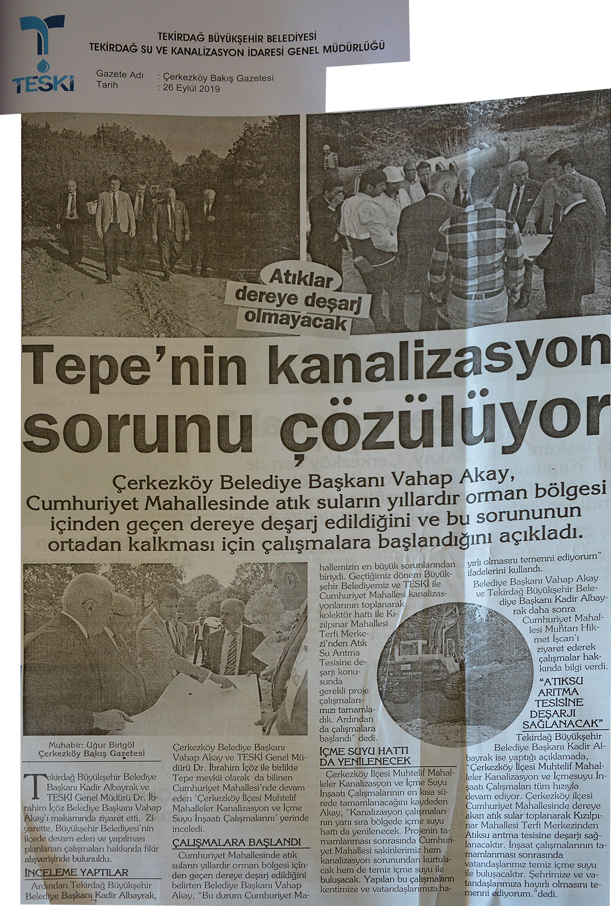Tepe'nin Kanalizasyon Sorunu Çözülüyor (Çerkezköy Bakış Gazetesi)