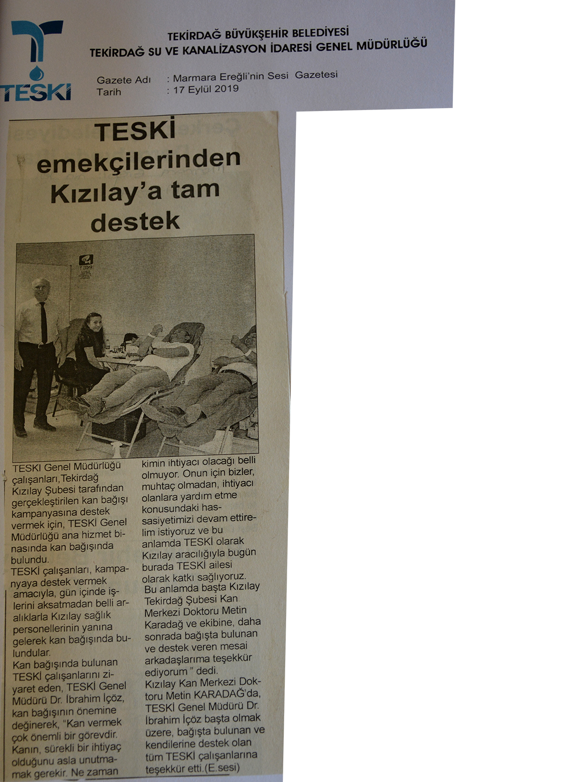TESKİ Emekçilerinden Kızılay'a Tam Destek (Marmaraereğlisi'nin Sesi Gazetesi)